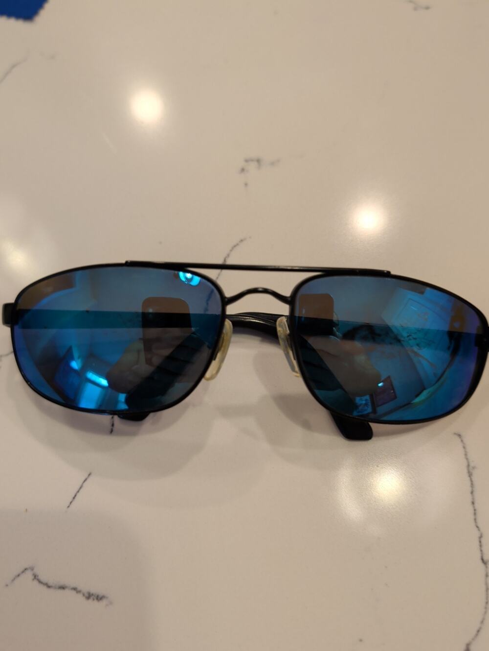 Revo 3014 001/62 Vintage Black Aviator Sunglasses Blue Mirror Lens Italy Wrap